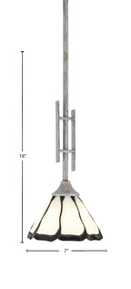 Uptowne One Light Mini Pendant in Aged Silver with 7" Pearl & Black Flair Art Glass Shade