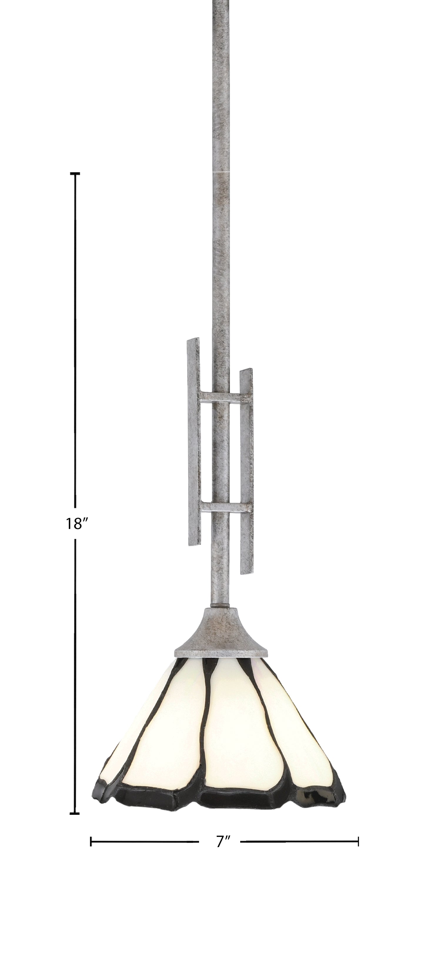 Uptowne One Light Mini Pendant in Aged Silver with 7" Pearl & Black Flair Art Glass Shade