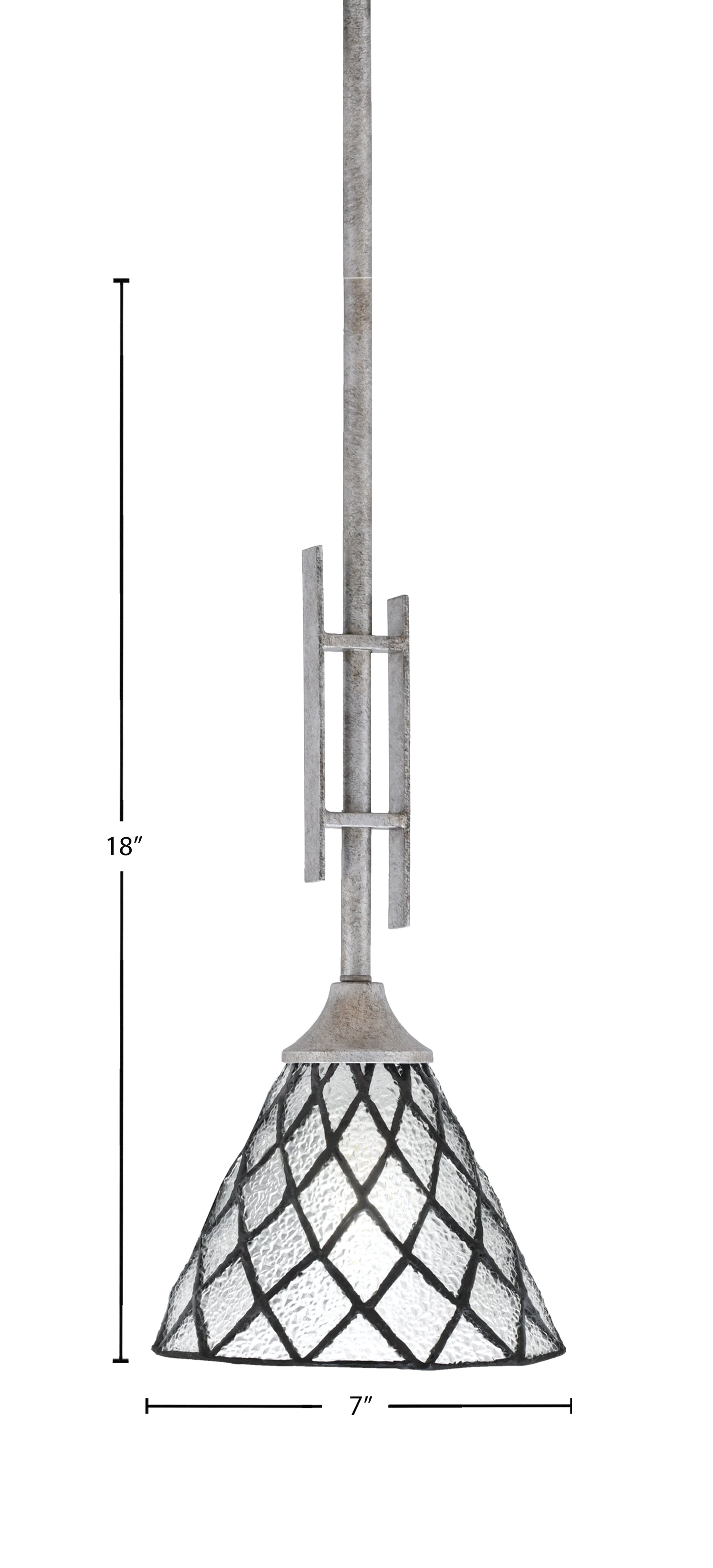 Uptowne One Light Mini Pendant in Aged Silver with 7" Diamond Ice Art Glass Shade
