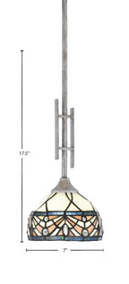 Uptowne One Light Mini Pendant in Aged Silver with 7" Royal Merlot Art Glass Shade