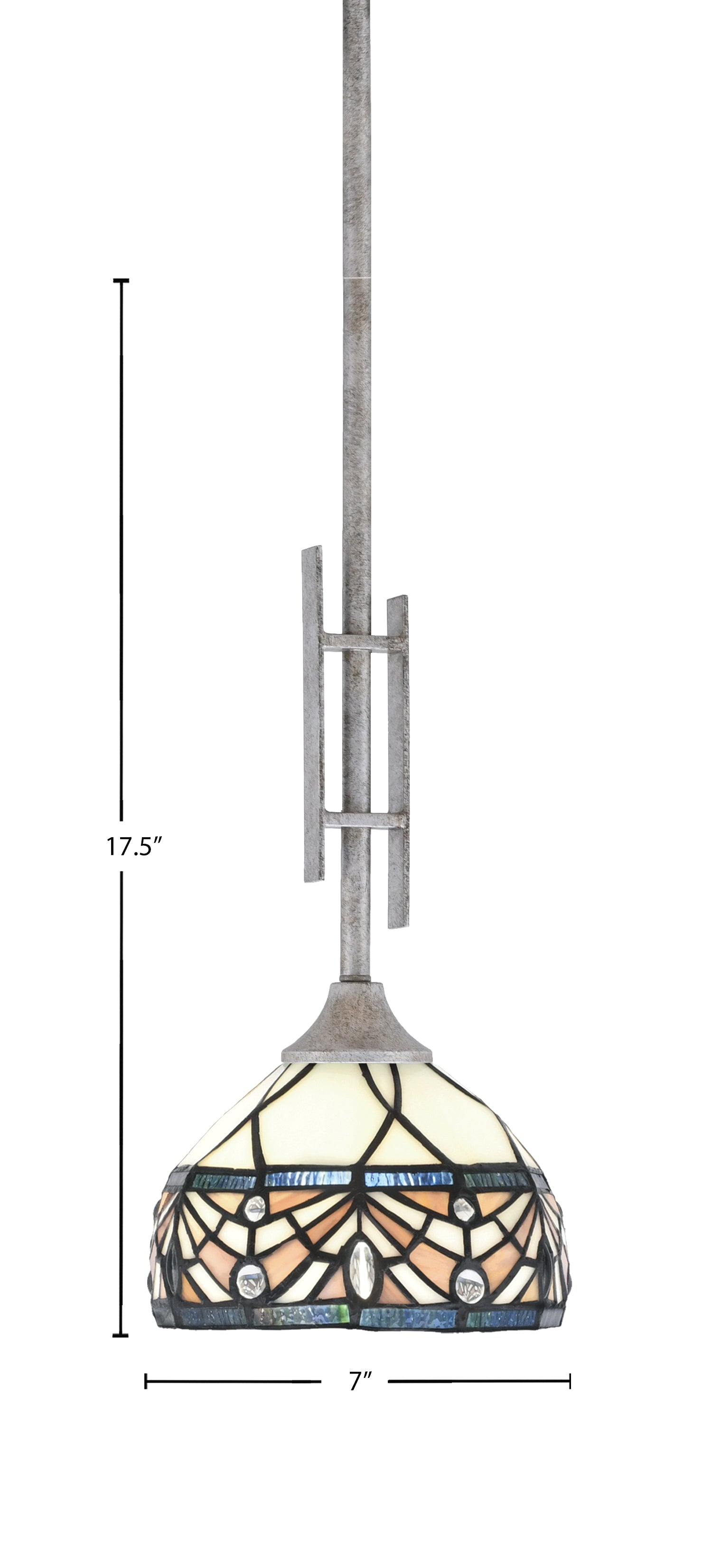 Uptowne One Light Mini Pendant in Aged Silver with 7" Royal Merlot Art Glass Shade