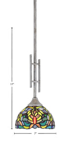 Uptowne One Light Mini Pendant in Aged Silver with 7" Kaleidoscope Art Glass Shade