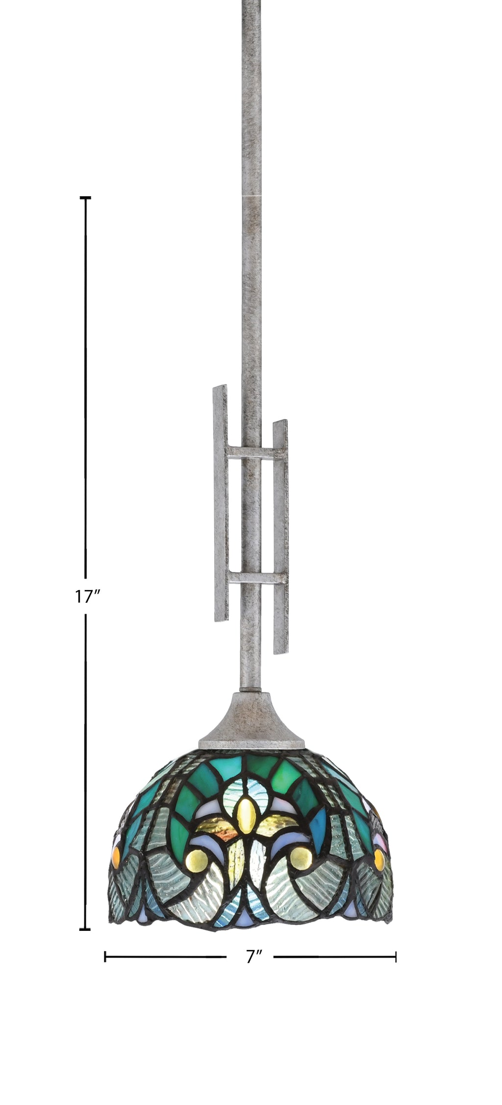 Uptowne One Light Mini Pendant in Aged Silver with 7" Turquoise Cypress Art Glass Shade