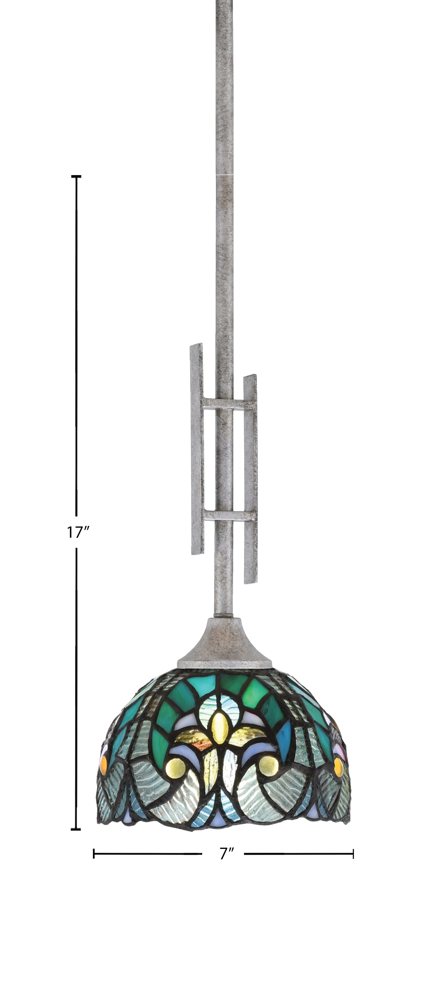 Uptowne One Light Mini Pendant in Aged Silver with 7" Turquoise Cypress Art Glass Shade