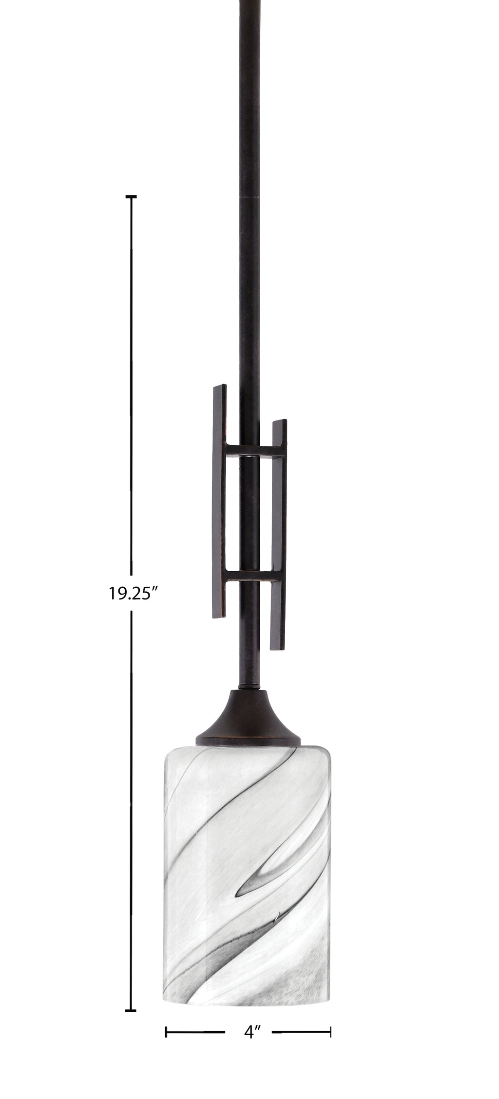 Uptowne One Light Mini Pendant in Dark Granite with 4" Onyx Swirl Shade