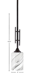 Uptowne One Light Mini Pendant in Dark Granite with 4" Onyx Swirl Shade