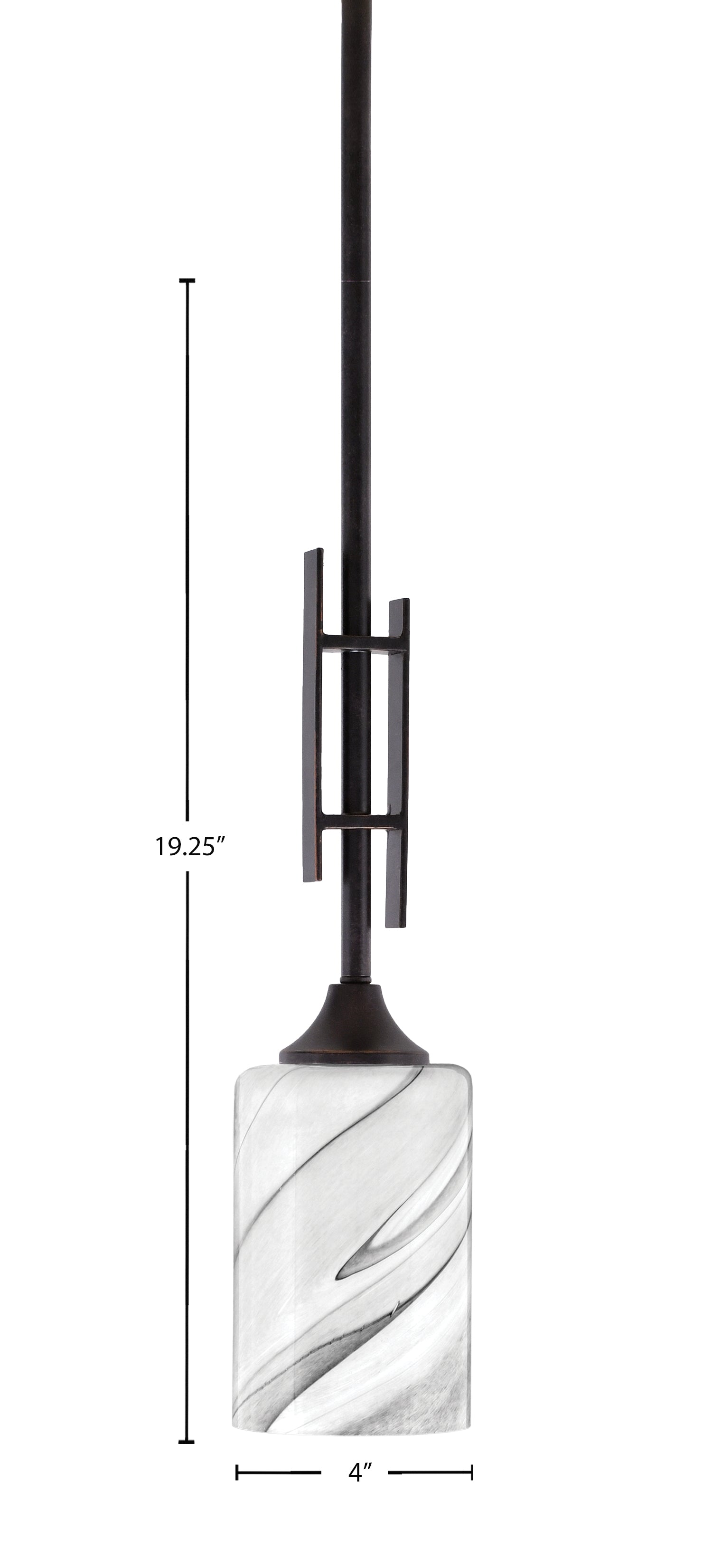 Uptowne One Light Mini Pendant in Dark Granite with 4" Onyx Swirl Shade