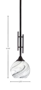 Uptowne One Light Mini Pendant in Dark Granite with 5.75" Onyx Swirl Shade