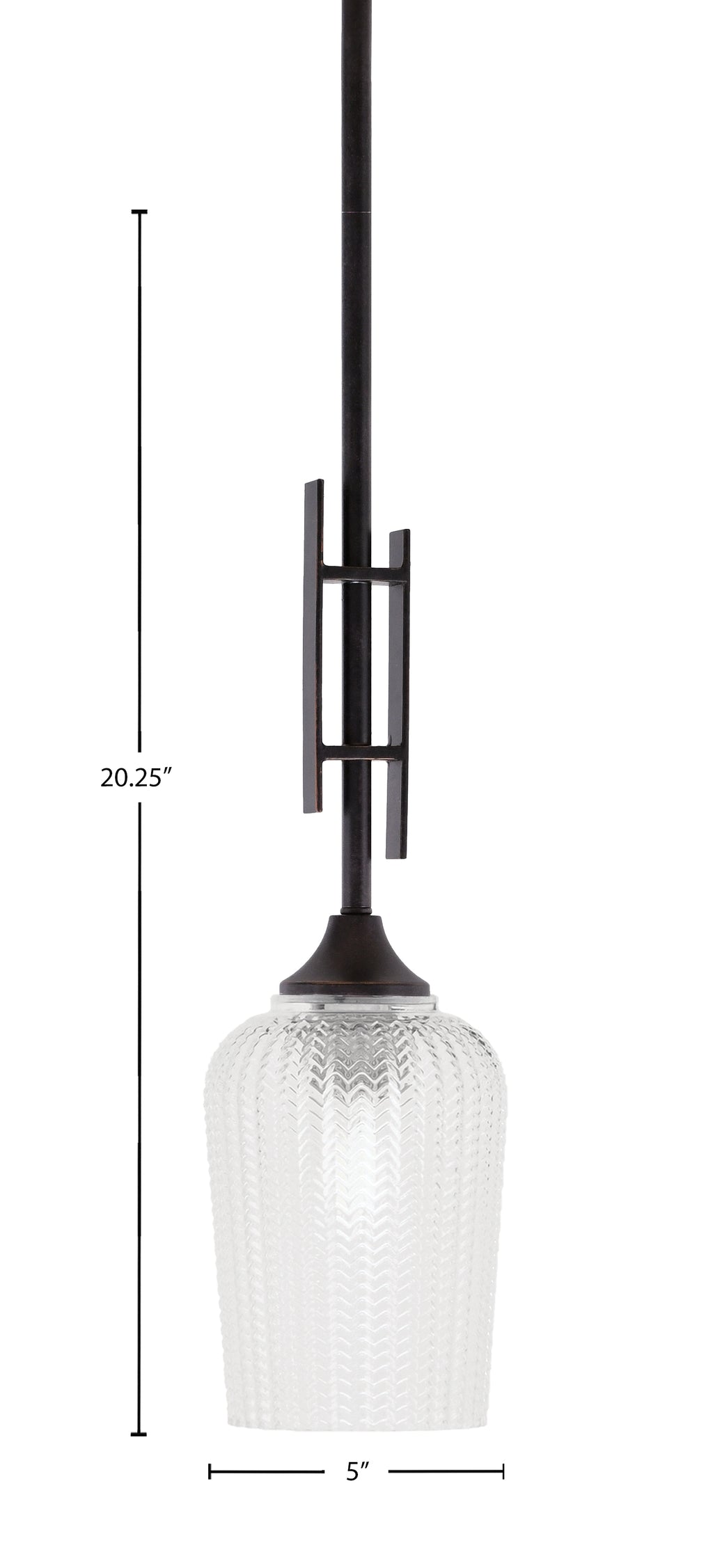 Uptowne One Light Mini Pendant in Dark Granite with 5" Clear Textured Shade