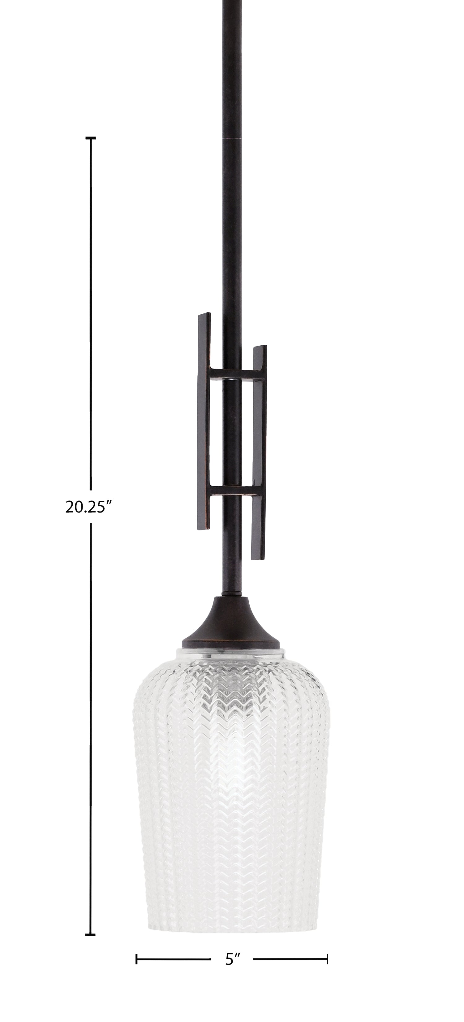 Uptowne One Light Mini Pendant in Dark Granite with 5" Clear Textured Shade