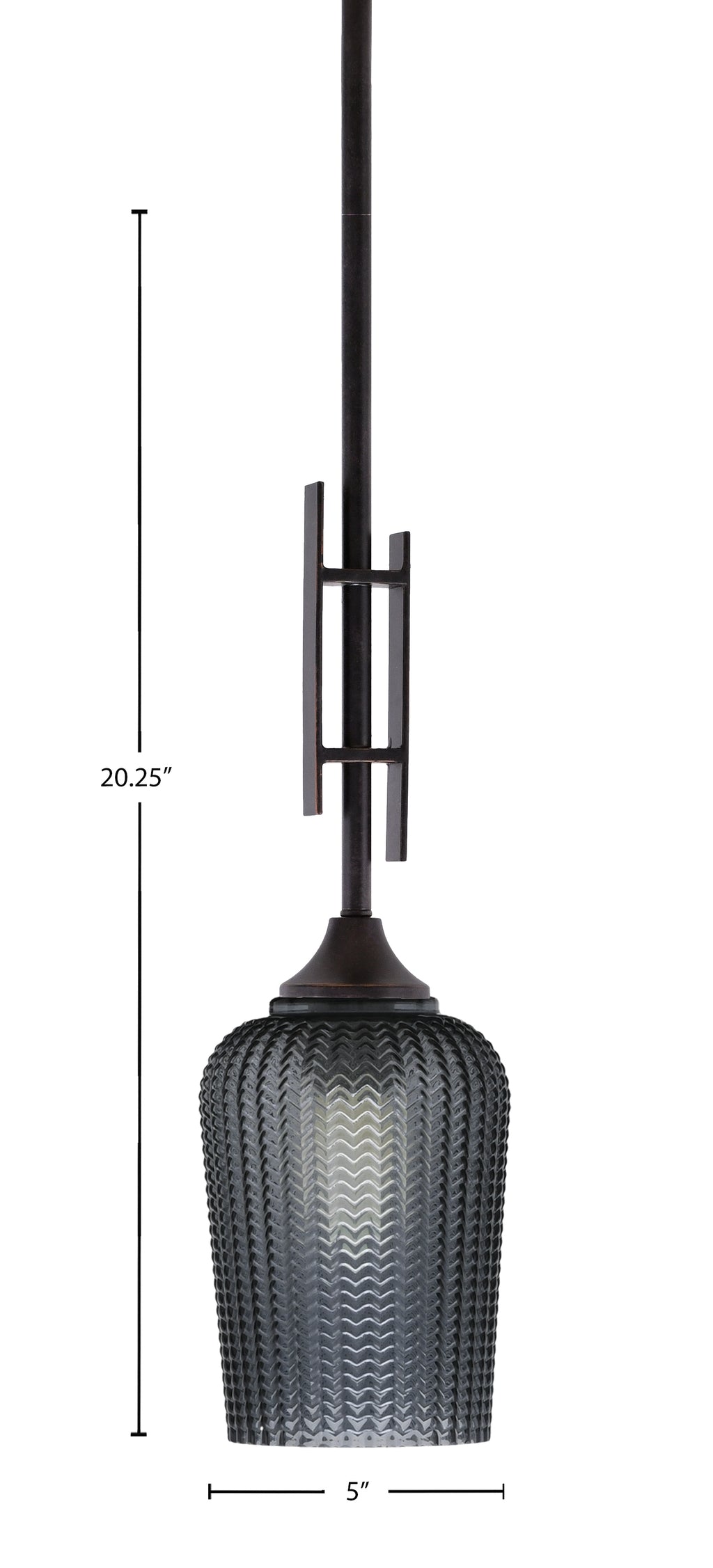 Uptowne One Light Mini Pendant in Dark Granite with 5" Smoke Textured Shade