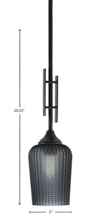 Uptowne One Light Mini Pendant in Dark Granite with 5" Smoke Textured Shade