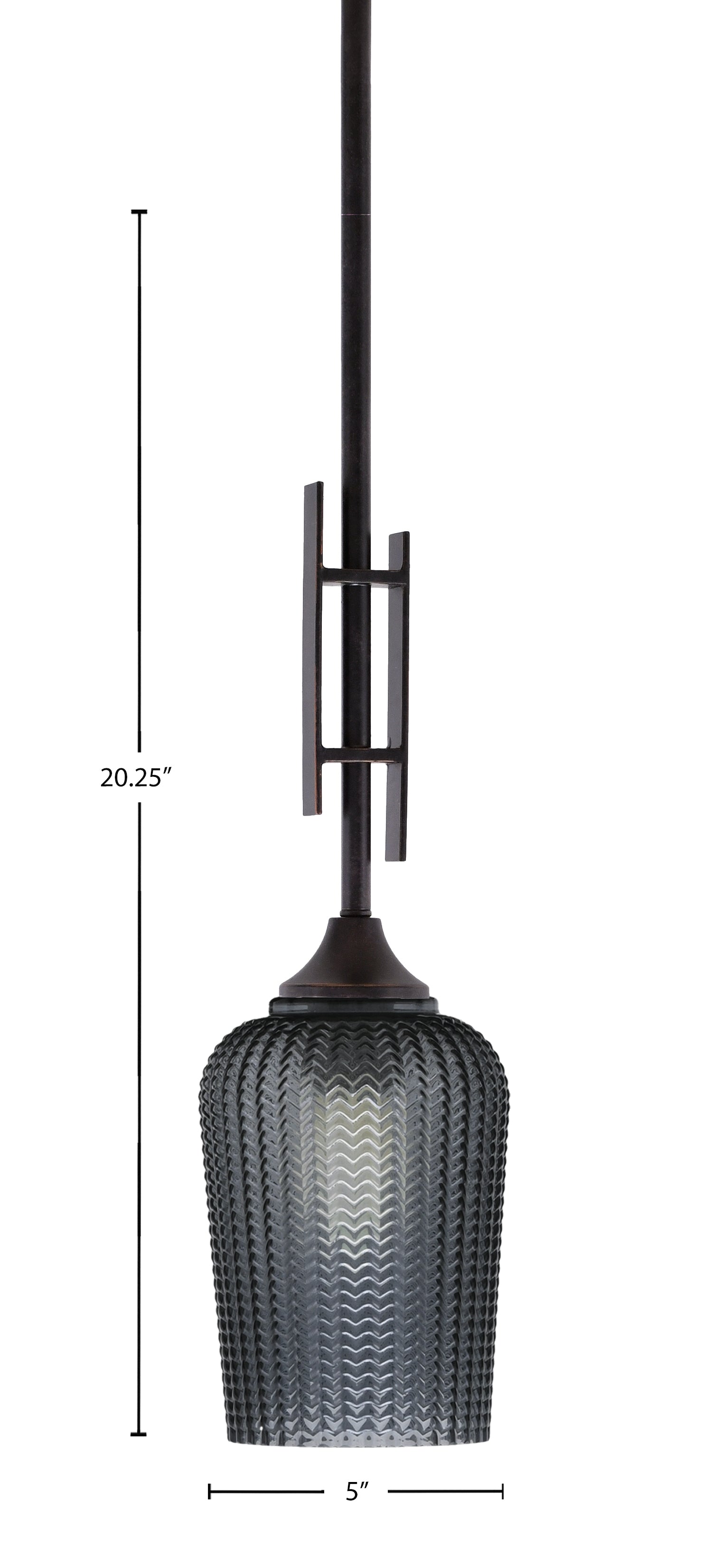 Uptowne One Light Mini Pendant in Dark Granite with 5" Smoke Textured Shade