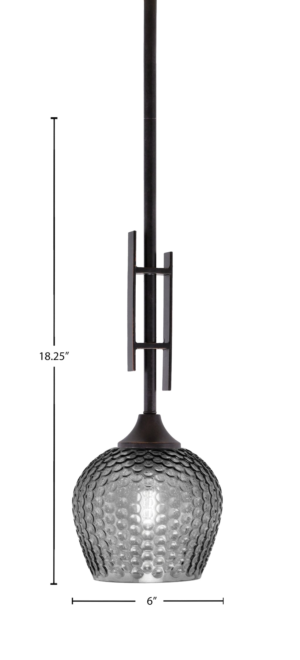 Uptowne One Light Mini Pendant in Dark Granite with 6" Smoke Textured Shade