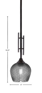 Uptowne One Light Mini Pendant in Dark Granite with 6" Smoke Textured Shade