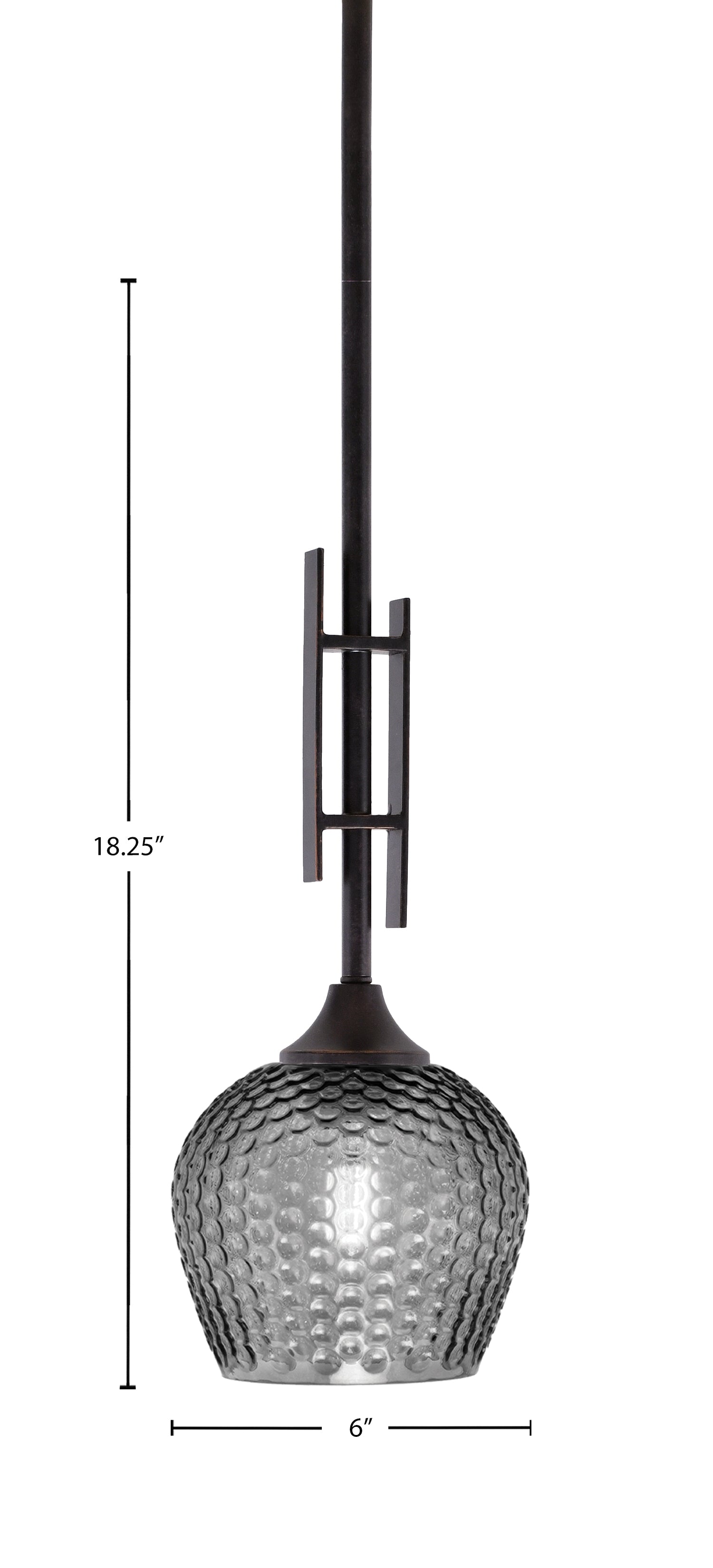 Uptowne One Light Mini Pendant in Dark Granite with 6" Smoke Textured Shade