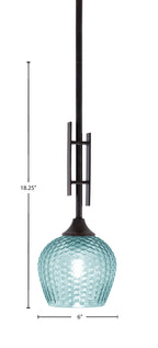 Uptowne One Light Mini Pendant in Dark Granite with 6" Turquoise Textured Shade