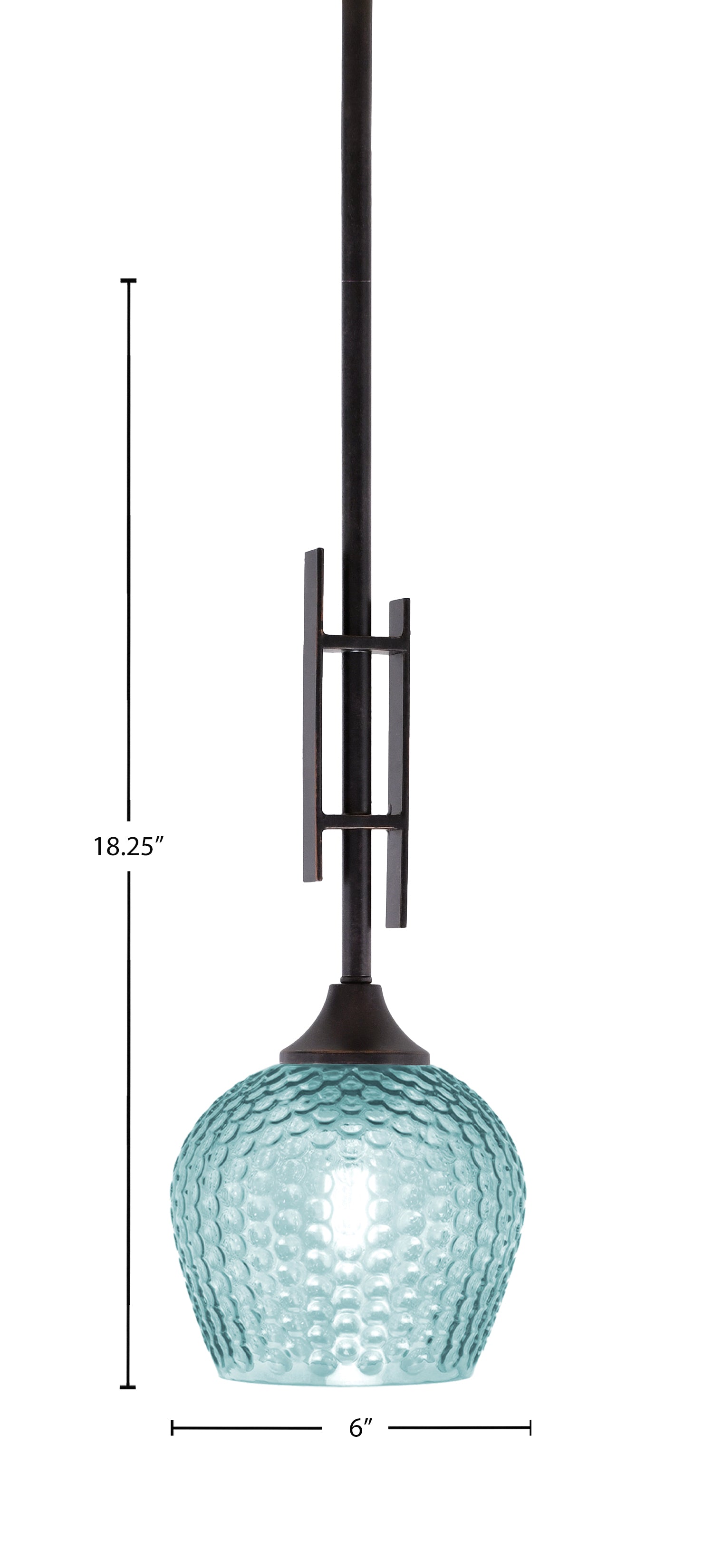 Uptowne One Light Mini Pendant in Dark Granite with 6" Turquoise Textured Shade