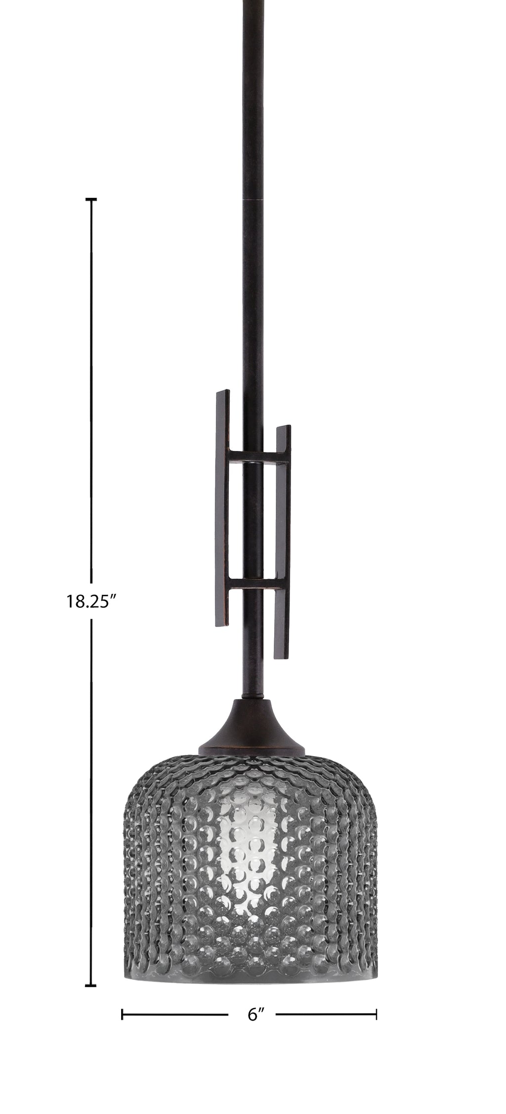 Uptowne One Light Mini Pendant in Dark Granite with 6" Smoke Textured Shade