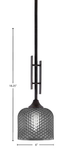 Uptowne One Light Mini Pendant in Dark Granite with 6" Smoke Textured Shade