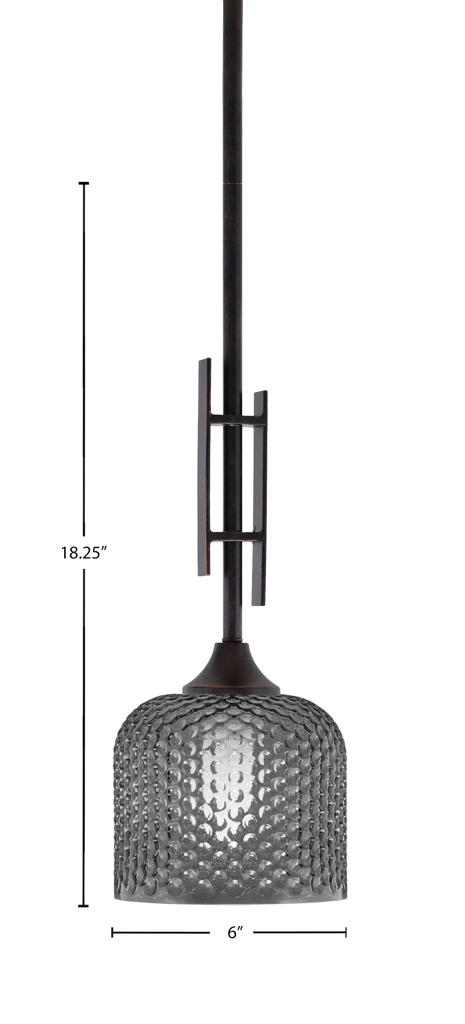 Uptowne One Light Mini Pendant in Dark Granite with 6" Smoke Textured Shade