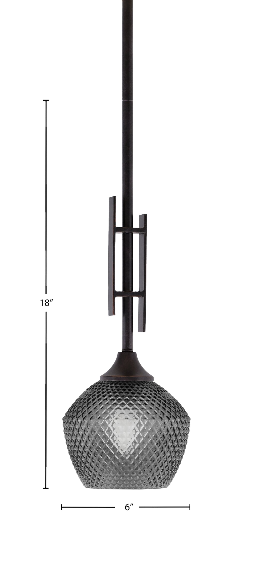 Uptowne One Light Mini Pendant in Dark Granite with 6" Smoke Textured Shade