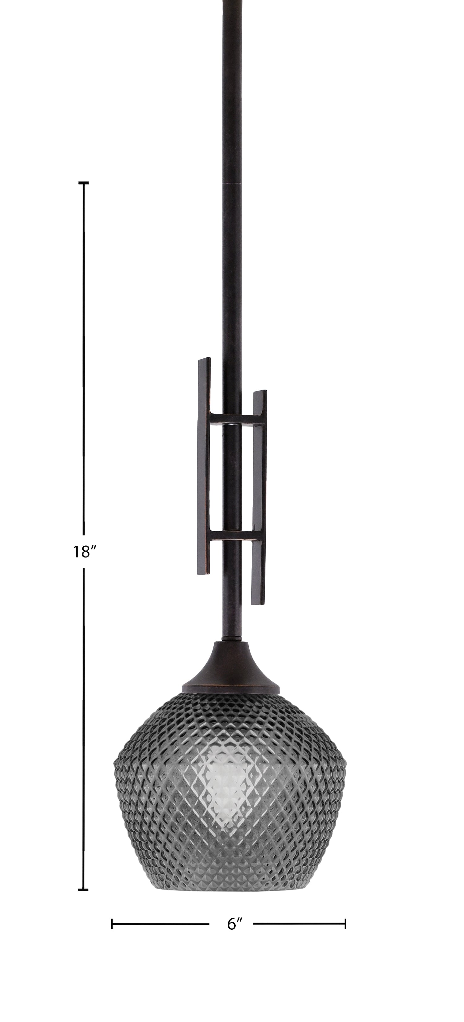 Uptowne One Light Mini Pendant in Dark Granite with 6" Smoke Textured Shade