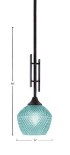 Uptowne One Light Mini Pendant in Dark Granite with 6" Turquoise Textured Shade