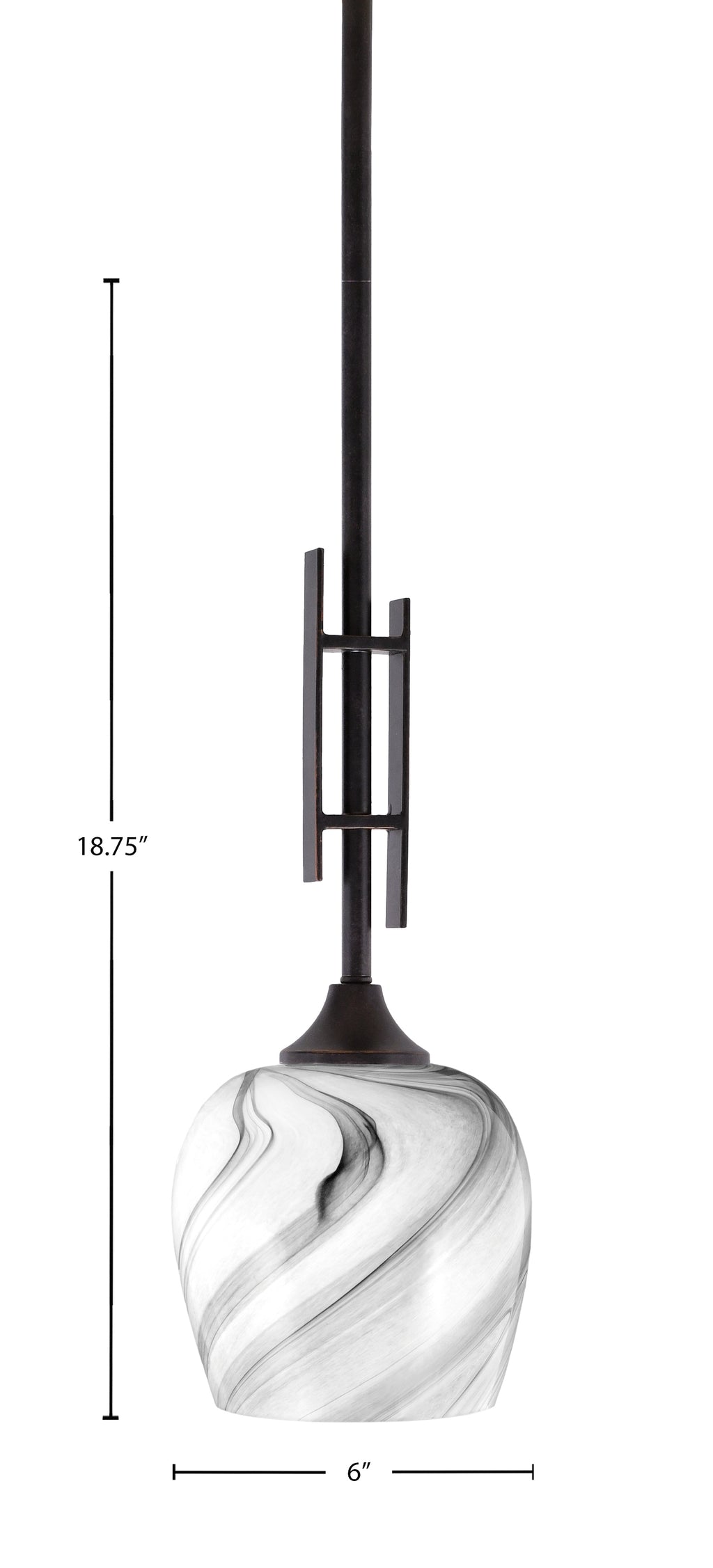 Uptowne One Light Mini Pendant in Dark Granite with 6" Onyx Swirl Shade