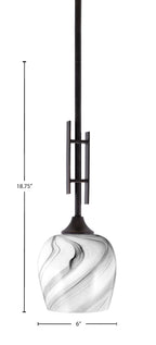 Uptowne One Light Mini Pendant in Dark Granite with 6" Onyx Swirl Shade