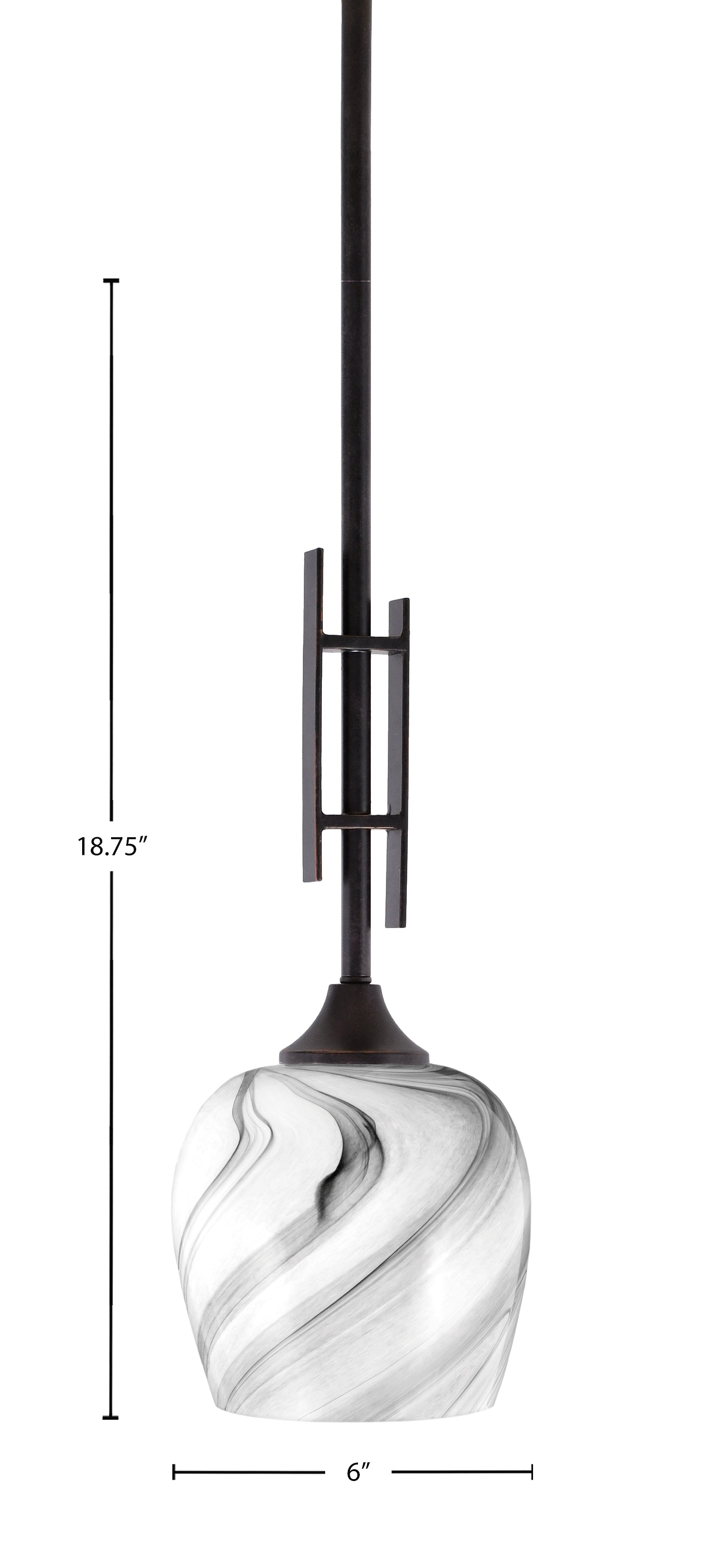 Uptowne One Light Mini Pendant in Dark Granite with 6" Onyx Swirl Shade