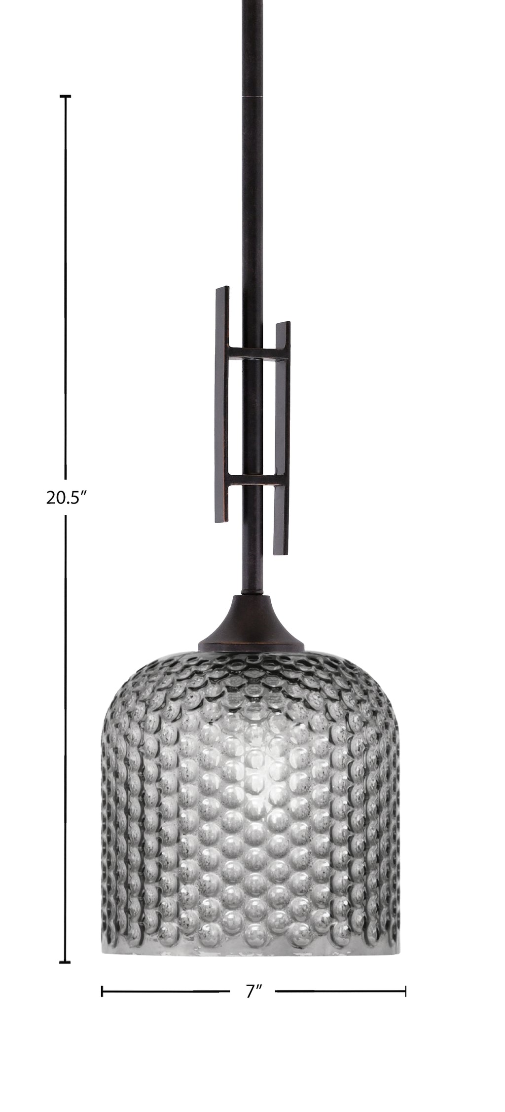 Uptowne One Light Mini Pendant in Dark Granite with 7" Smoke Textured Shade