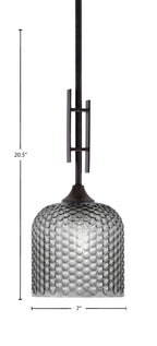 Uptowne One Light Mini Pendant in Dark Granite with 7" Smoke Textured Shade