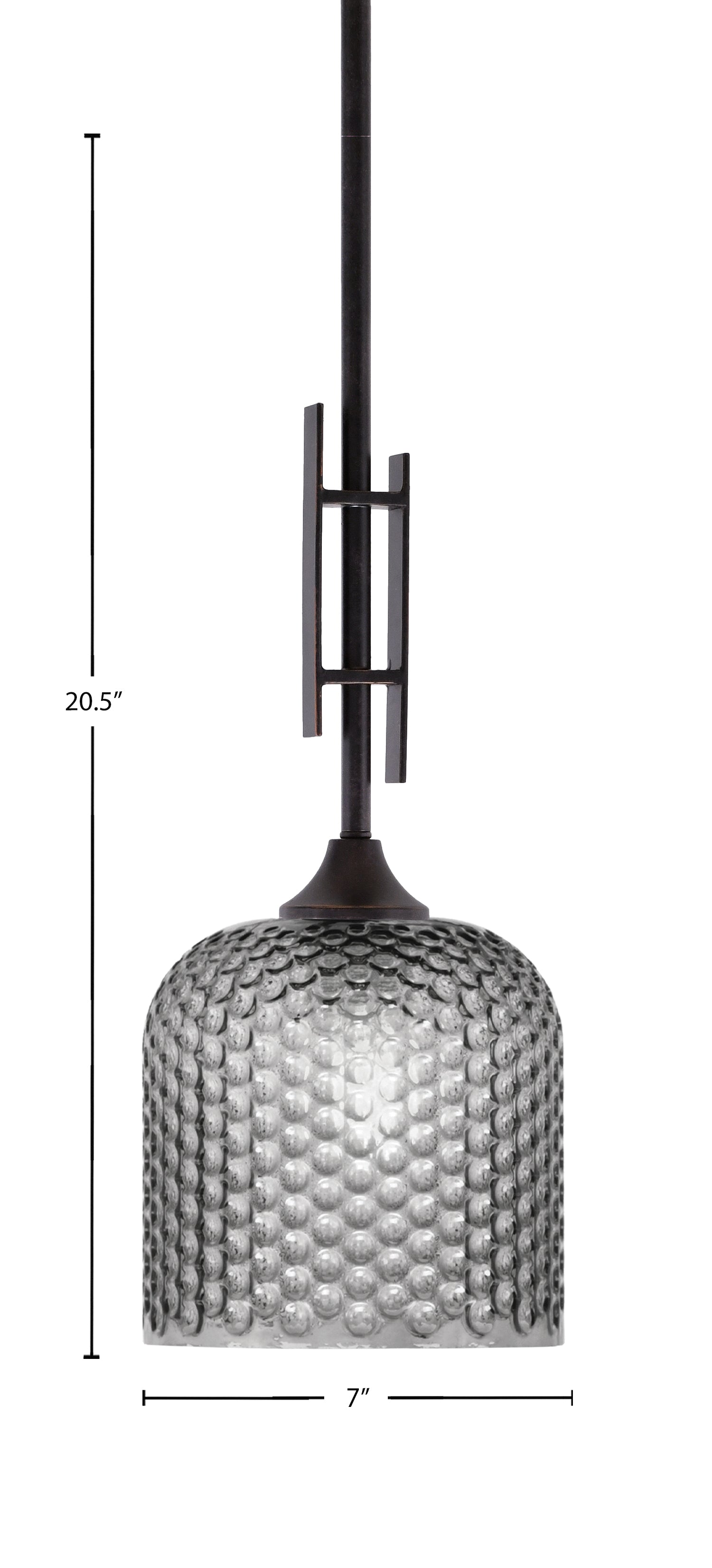 Uptowne One Light Mini Pendant in Dark Granite with 7" Smoke Textured Shade
