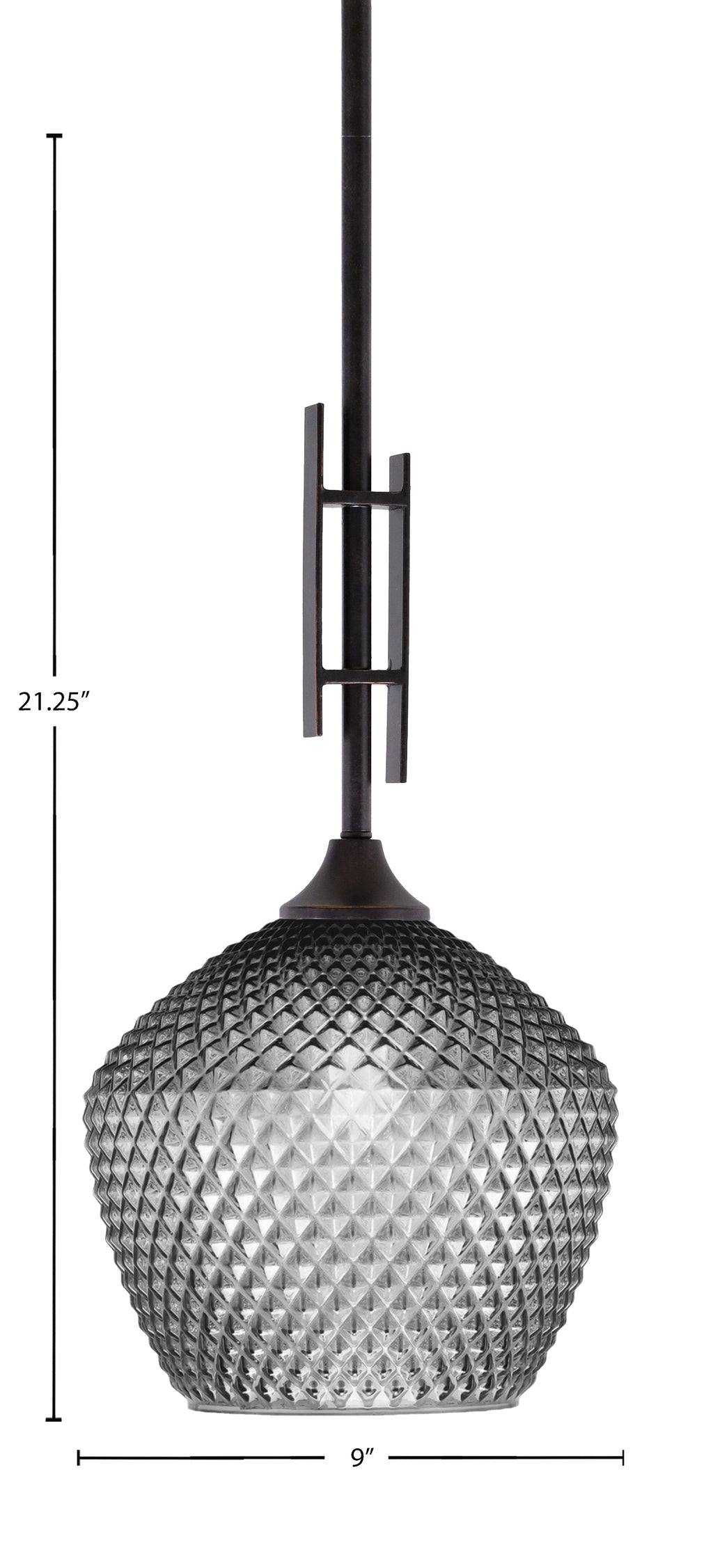 Uptowne One Light Mini Pendant in Dark Granite with 9" Smoke Textured Shade
