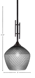 Uptowne One Light Mini Pendant in Dark Granite with 9" Smoke Textured Shade