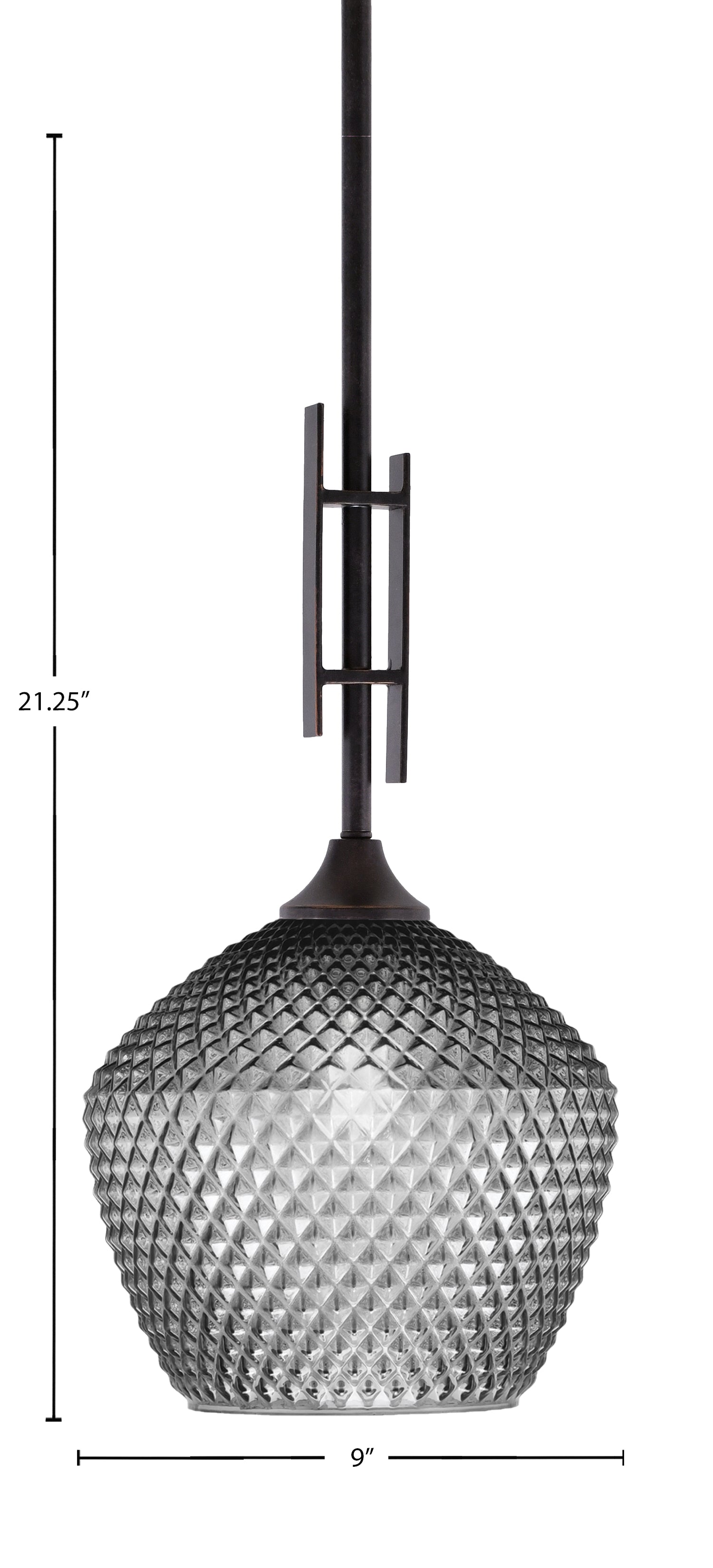 Uptowne One Light Mini Pendant in Dark Granite with 9" Smoke Textured Shade