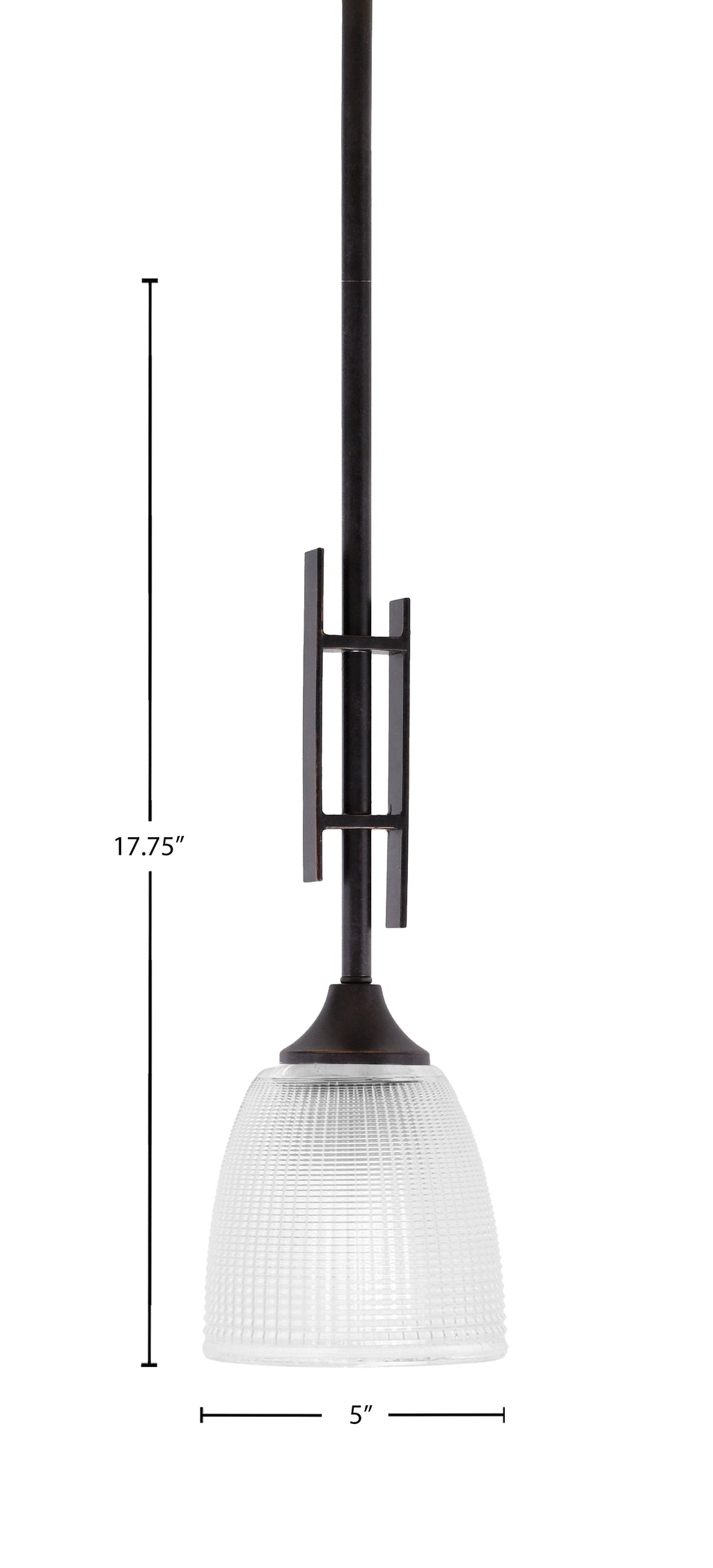 Uptowne One Light Mini Pendant in Dark Granite with 5" Clear Ribbed Shade