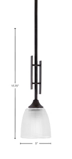 Uptowne One Light Mini Pendant in Dark Granite with 5" Clear Ribbed Shade