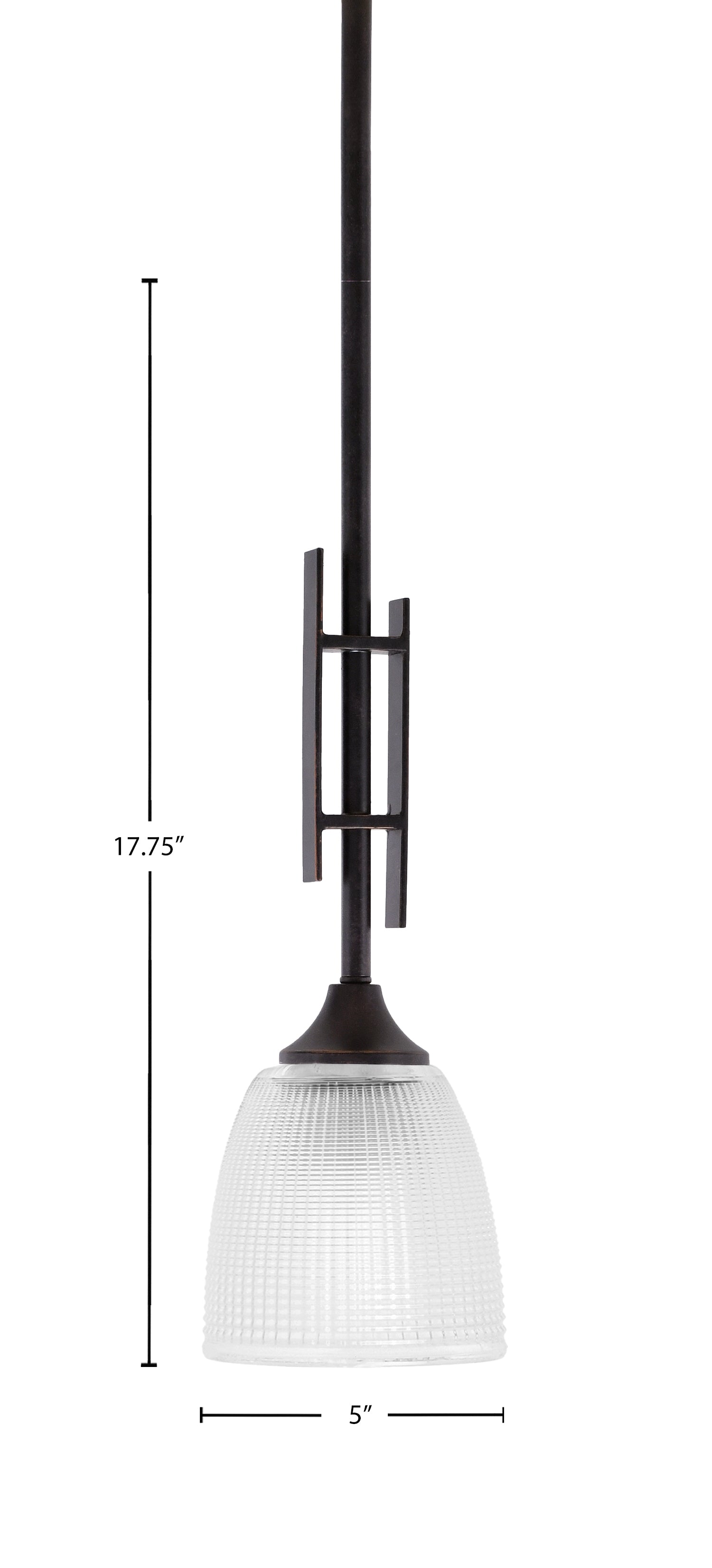 Uptowne One Light Mini Pendant in Dark Granite with 5" Clear Ribbed Shade