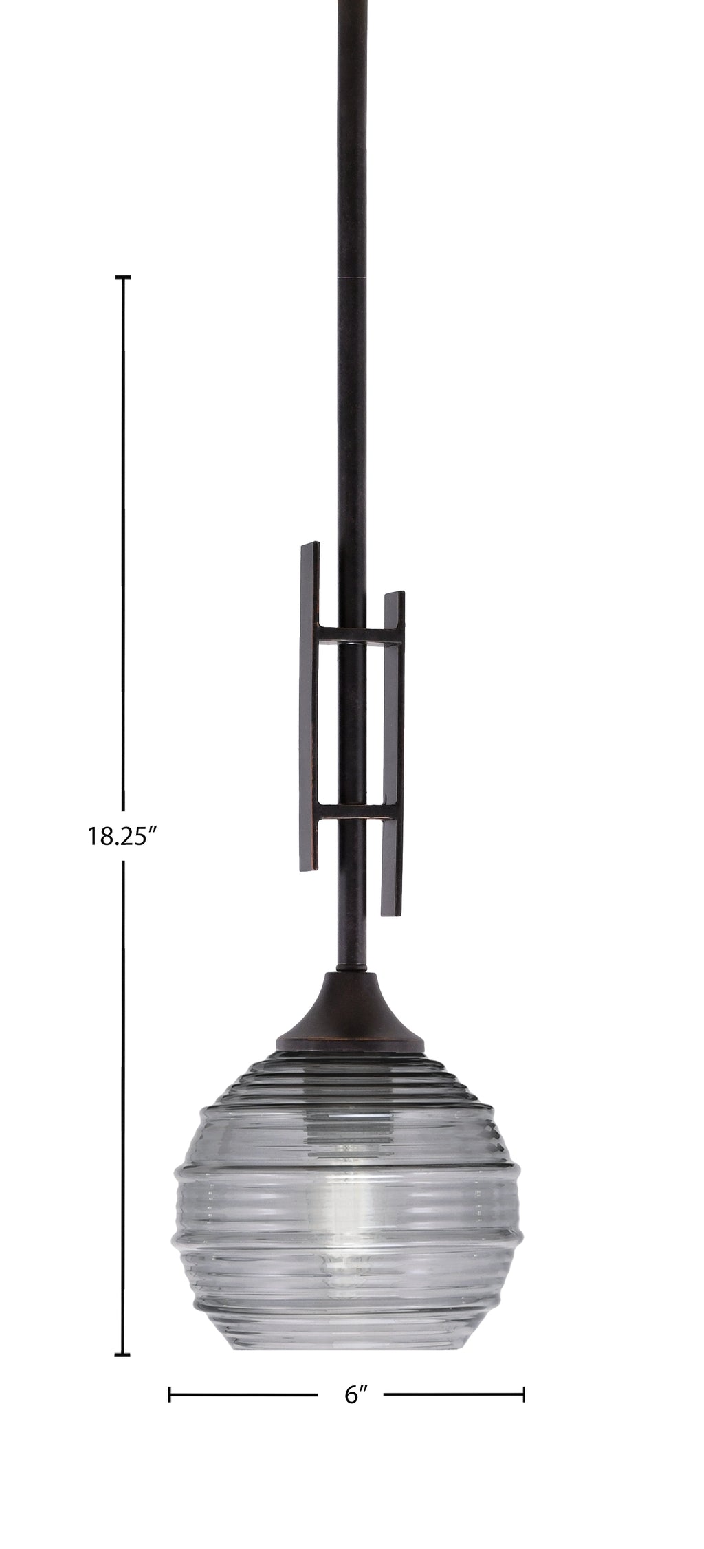 Uptowne One Light Mini Pendant in Dark Granite with 6" Smoke Ribbed Shade