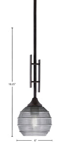 Uptowne One Light Mini Pendant in Dark Granite with 6" Smoke Ribbed Shade