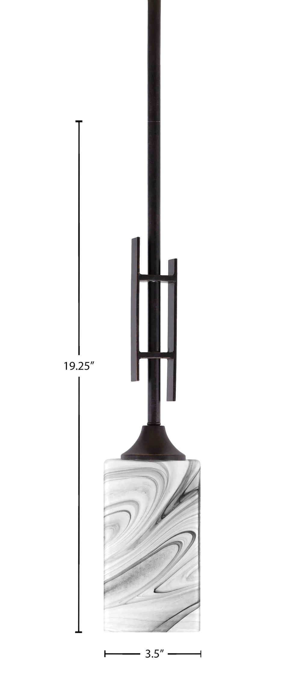 Uptowne One Light Mini Pendant in Dark Granite with 3.5" Square Onyx Swirl Shade
