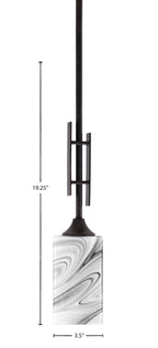 Uptowne One Light Mini Pendant in Dark Granite with 3.5" Square Onyx Swirl Shade