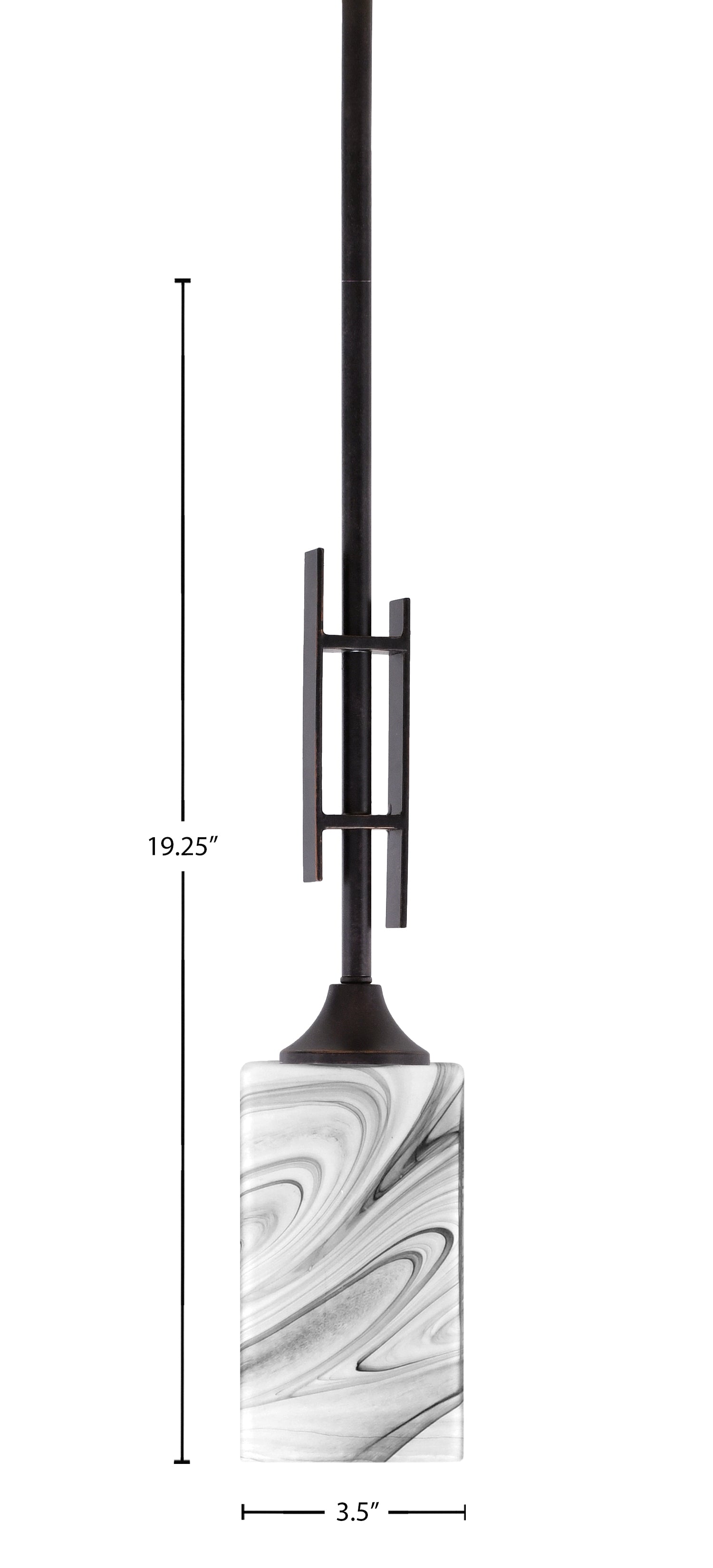 Uptowne One Light Mini Pendant in Dark Granite with 3.5" Square Onyx Swirl Shade