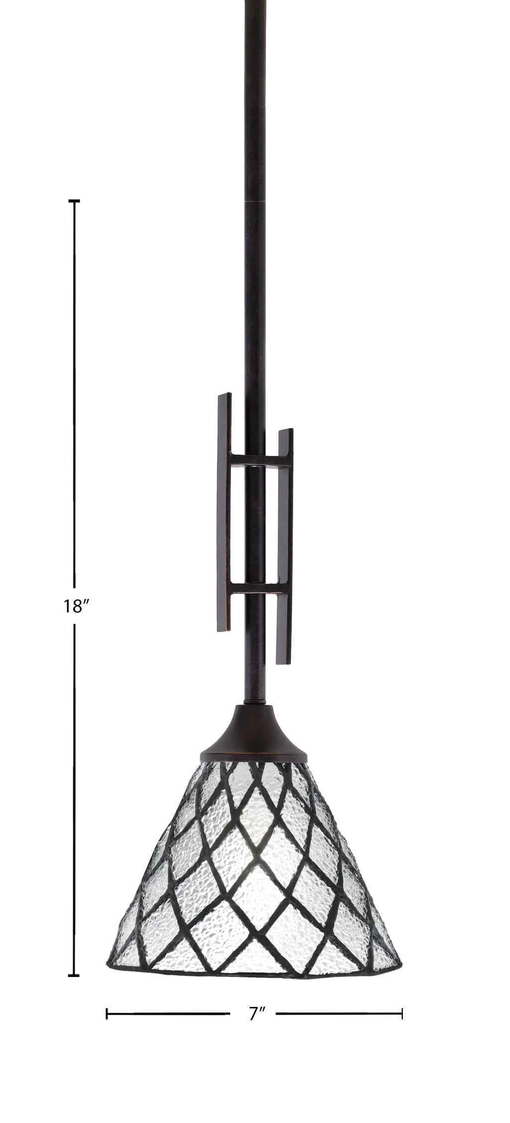 Uptowne One Light Mini Pendant in Dark Granite with 7" Diamond Ice Art Glass Shade