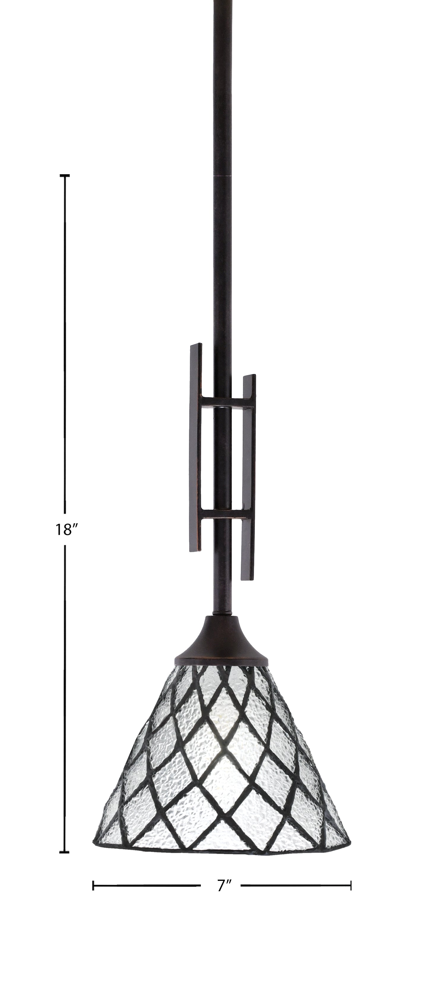 Uptowne One Light Mini Pendant in Dark Granite with 7" Diamond Ice Art Glass Shade