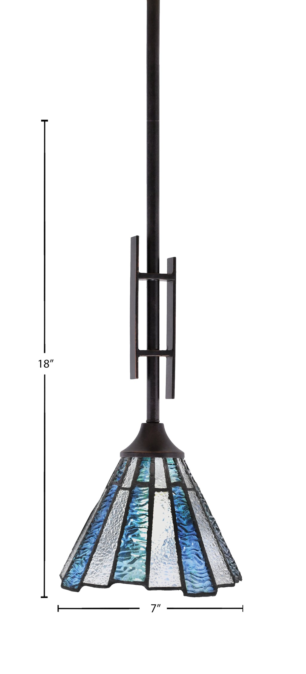 Uptowne One Light Mini Pendant in Dark Granite with 7" Sea Ice Art Glass Shade