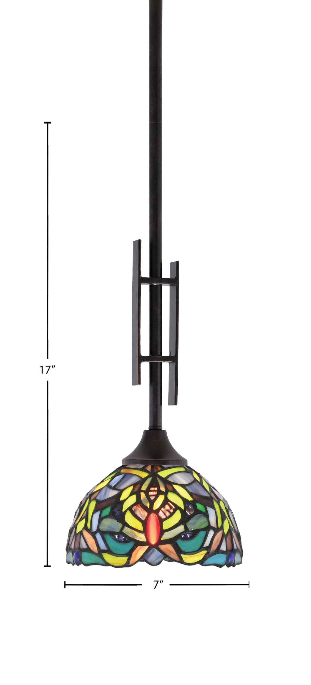 Uptowne One Light Mini Pendant in Dark Granite with 7" Kaleidoscope Art Glass Shade