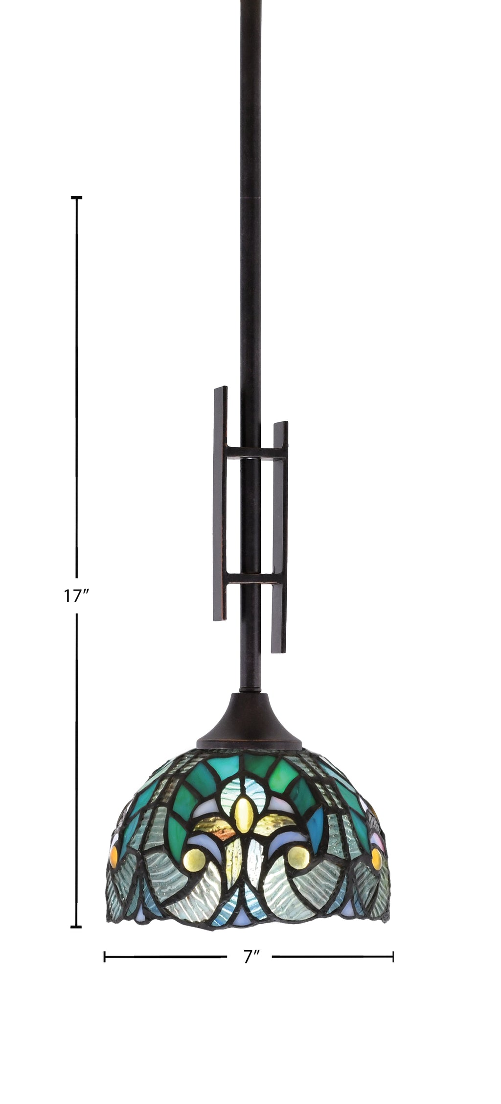 Uptowne One Light Mini Pendant in Dark Granite with 7" Turquoise Cypress Art Glass Shade